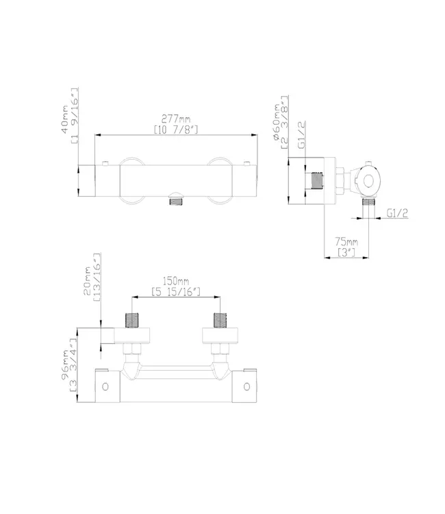 Thermostaatkraan Douche Gunmetal (PVD) - Dutchline S-Line Douchemengkraan 15-HOH