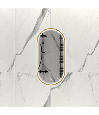 DutchLine Spiegel Ovale LED 35x90 cm Geborsteld Messing / Goud | Dimbaar & Verwarmd