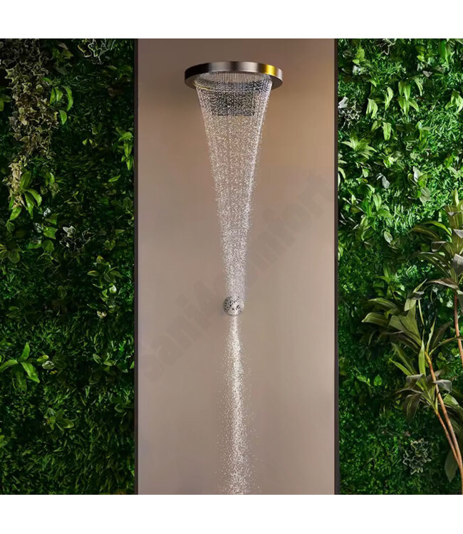 Hoofddouche Tropical Geborsteld Brons Koper met Waterval & Regendouche - incl. Inbouwbox | 36 cm