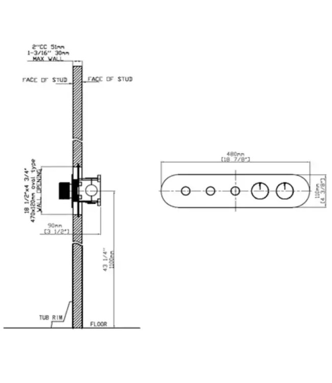 Afbouwdeel Push Mat Zwart (PVD) tbv 3-weg Inbouw Thermostaat Douche