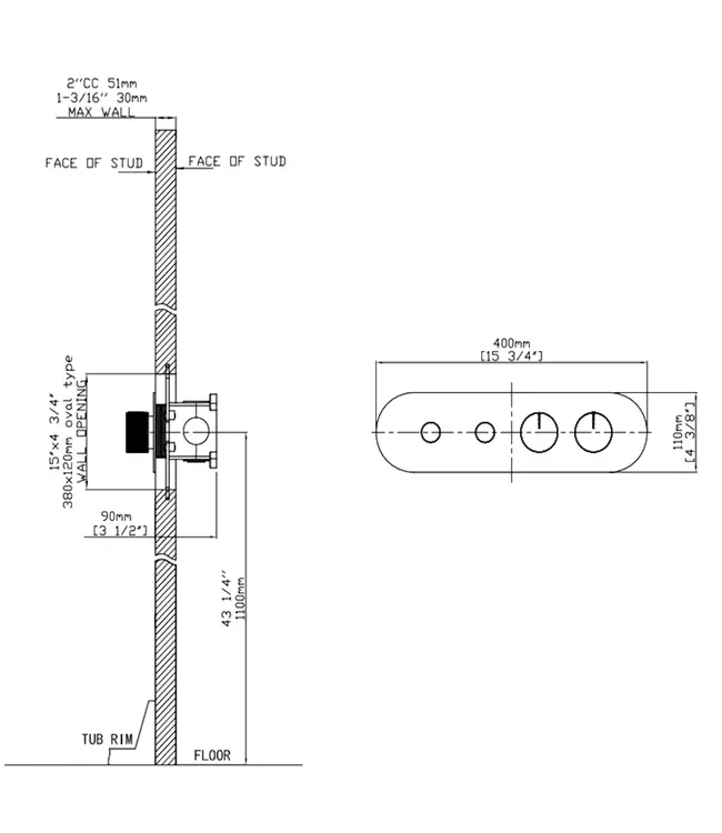 Afbouwdeel Push Mat Zwart (PVD) tbv 2-weg Inbouw Thermostaat Douche