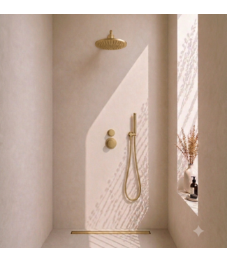 DutchLine Regendoucheset Inbouw Grip Geborsteld Messing (PVD) Muur - 20cm regendouche