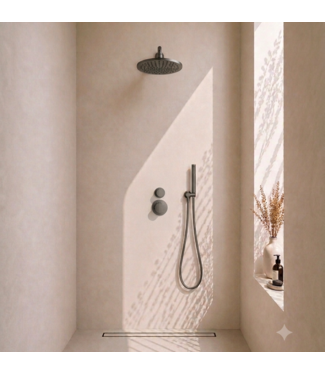DutchLine Regendoucheset Inbouw Grip Gunmetal (PVD) Muur - 20cm regendouche