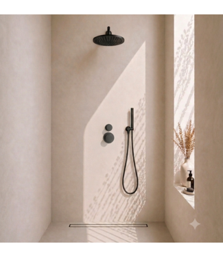 DutchLine Regendoucheset Inbouw Grip Mat Zwart (PVD) Muur - 20cm regendouche