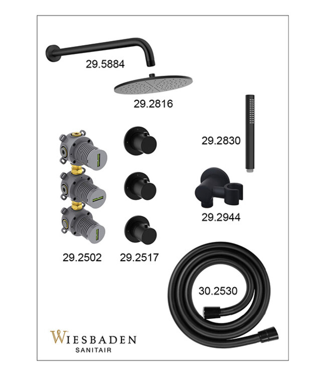 Inbouwthermostaat Caral Met 2 Stopkranen & Doucheset Mat Zwart