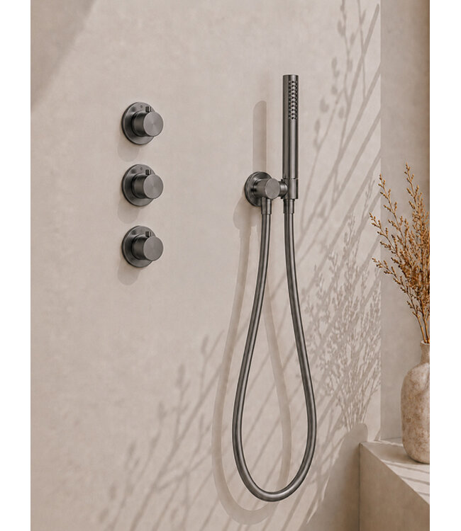 Inbouwthermostaat Caral Met 2 Stopkranen & Doucheset Gunmetal (PVD)