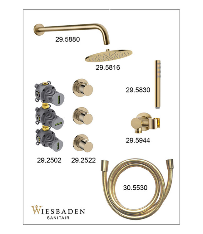 Inbouwthermostaat Caral Compleet Geborsteld Messing - 30cm Douche (PVD)