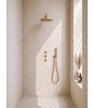 Wiesbaden Inbouwthermostaat Caral Compleet Geborsteld Messing - 30cm Douche (PVD)