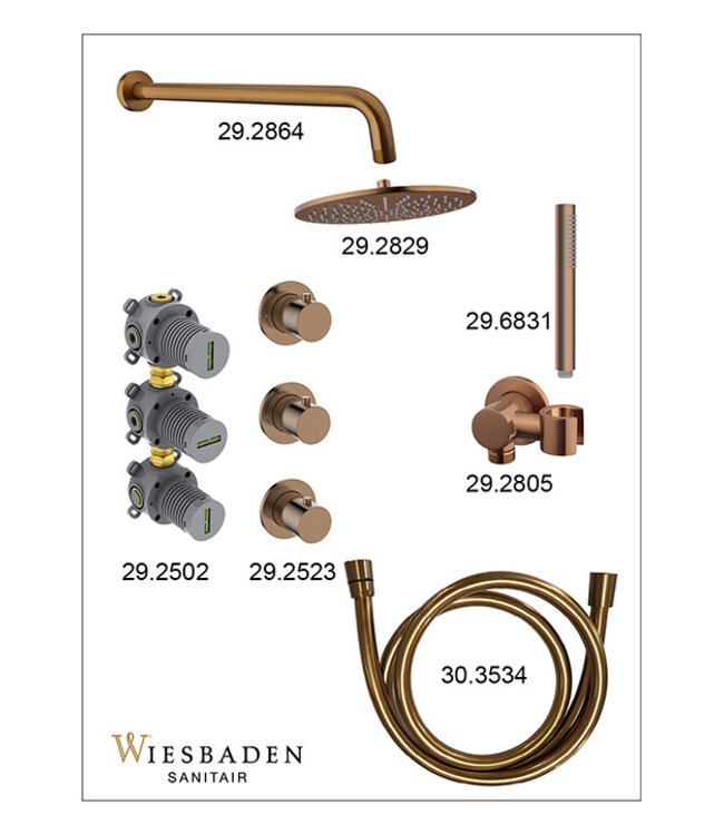 Inbouwthermostaat Caral Compleet Geborsteld Brons Koper - 30cm Douche (PVD)