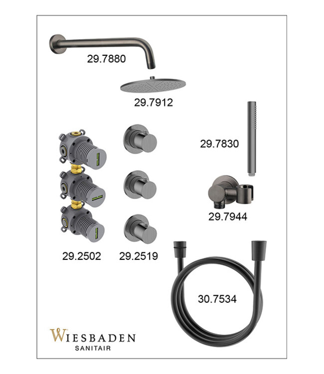 Inbouwthermostaat Caral Gunmetal (PVD) met Hoofddouche 25cm & Handdouche