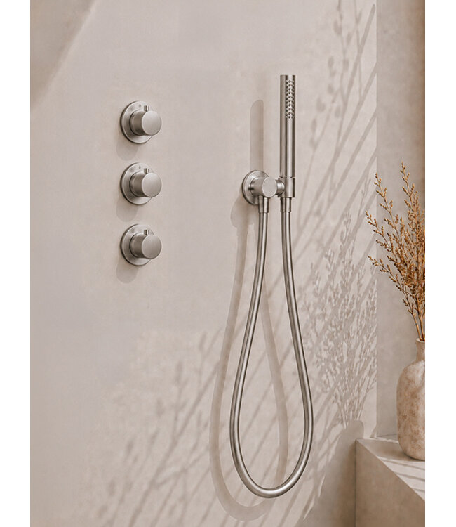 Inbouwthermostaat Caral Geborsteld Staal met Hoofddouche 25cm & Handdouche