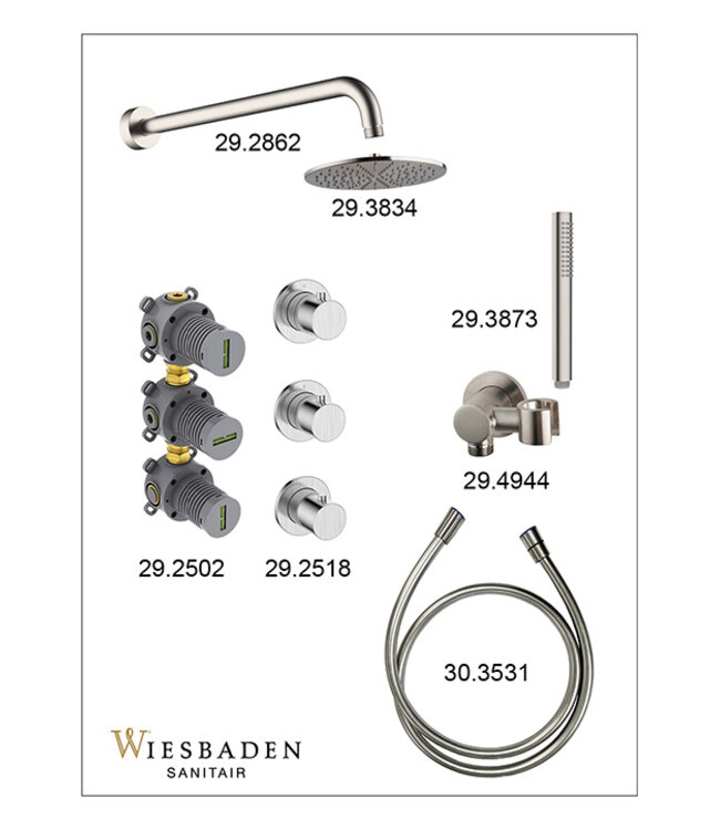 Inbouwthermostaat Caral Geborsteld Staal met Hoofddouche 25cm & Handdouche