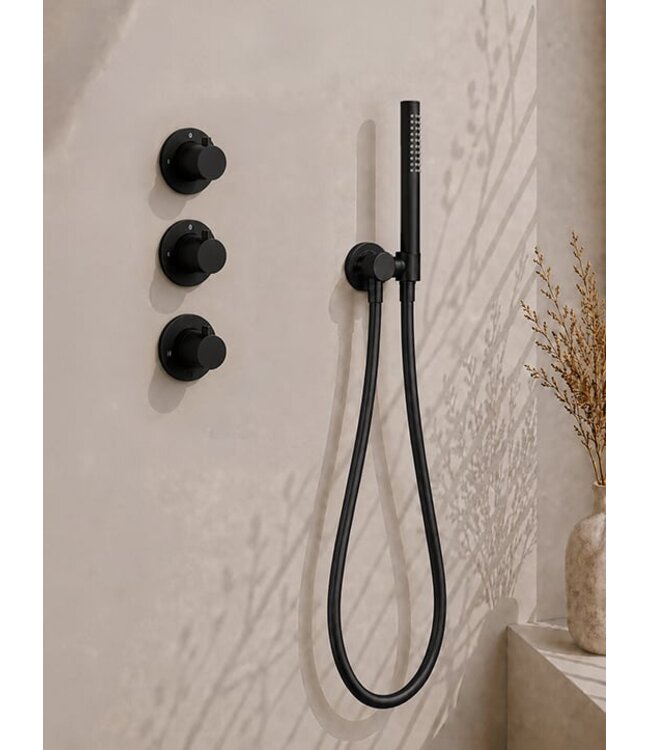 Inbouwthermostaat Caral Mat Zwart met Hoofddouche 25cm & Handdouche
