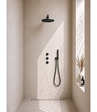 Wiesbaden Inbouwthermostaat Caral Mat Zwart met Hoofddouche 25cm & Handdouche