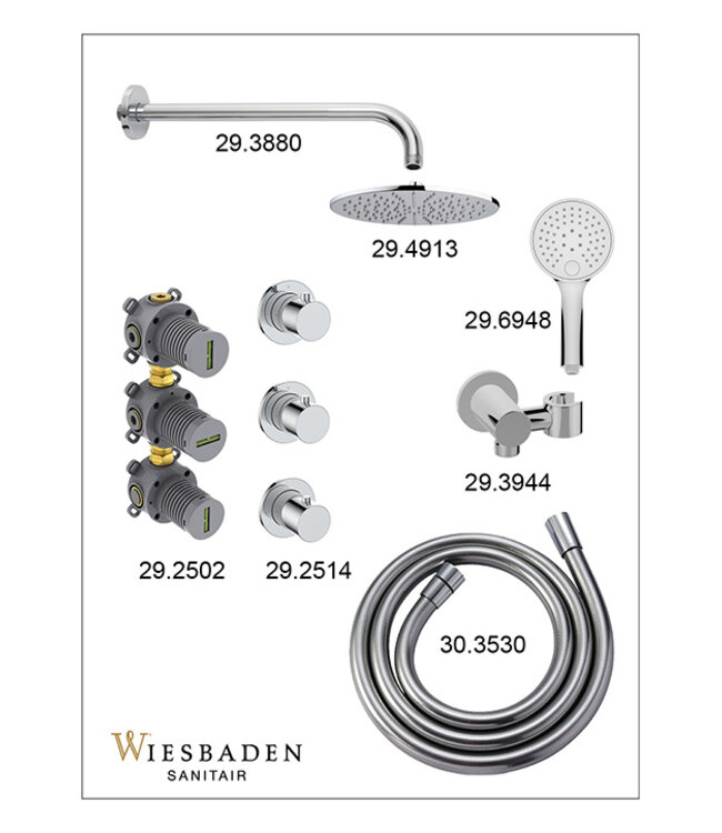 Inbouwthermostaat Caral Chroom met Hoofddouche 25cm & Handdouche 3-standen
