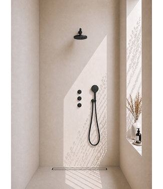Wiesbaden Inbouwthermostaat Caral Mat Zwart met Hoofddouche 25cm & Handdouche 3-standen