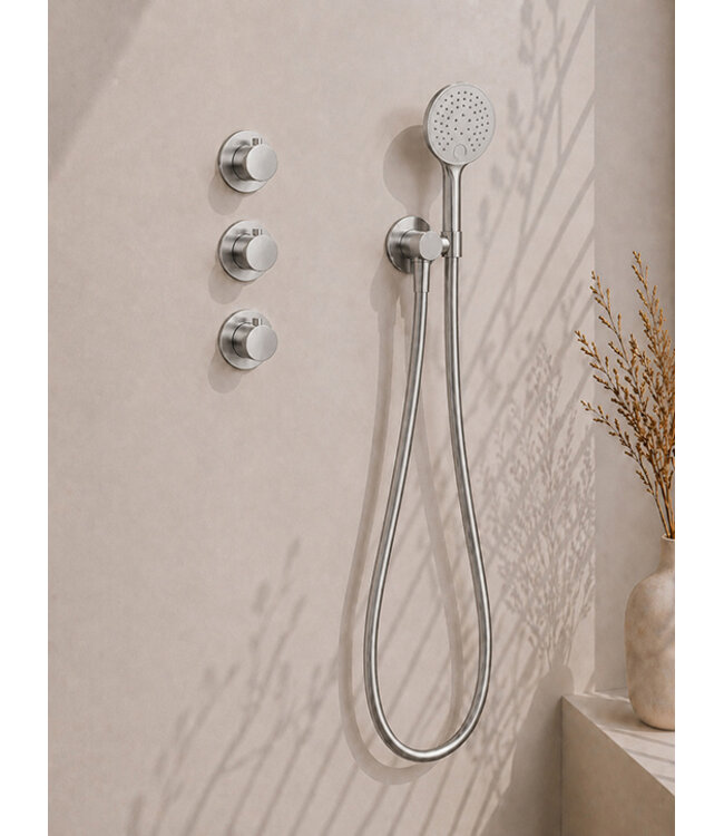 Inbouwthermostaat Caral Geborsteld Staal met Hoofddouche 25cm & Handdouche 3-standen
