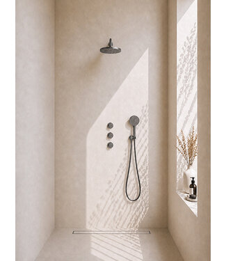 Wiesbaden Inbouwthermostaat Caral Gunmetal (PVD) met Hoofddouche 25cm & Handdouche 3-standen