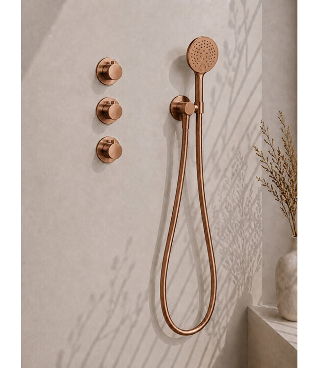 Inbouwthermostaat Caral Geborsteld Brons Koper (PVD) met Hoofddouche 30cm & Handdouche 3-standen