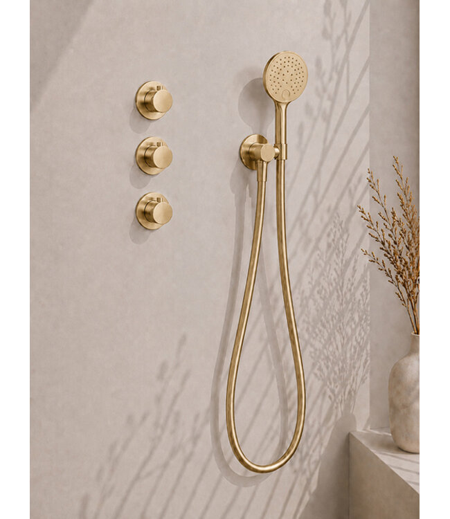 Inbouwthermostaat Caral Geborsteld Messing (PVD) met Hoofddouche 30cm & Handdouche 3-standen