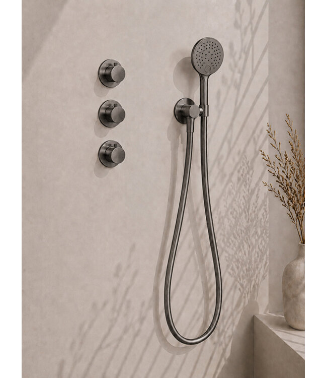Inbouwthermostaat Caral Gunmetal (PVD) met Hoofddouche 30cm & Handdouche 3-standen