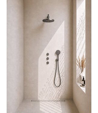 Wiesbaden Inbouwthermostaat Caral Gunmetal (PVD) met Hoofddouche 30cm & Handdouche 3-standen