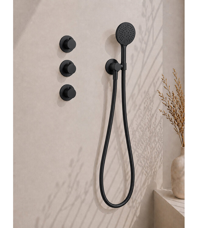 Inbouwthermostaat Caral Mat Zwart met Hoofddouche 30cm & Handdouche 3-standen