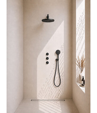 Wiesbaden Inbouwthermostaat Caral Mat Zwart met Hoofddouche 30cm & Handdouche 3-standen