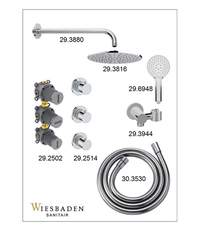 Inbouwthermostaat Caral Chroom met Hoofddouche 30cm & Handdouche 3-standen