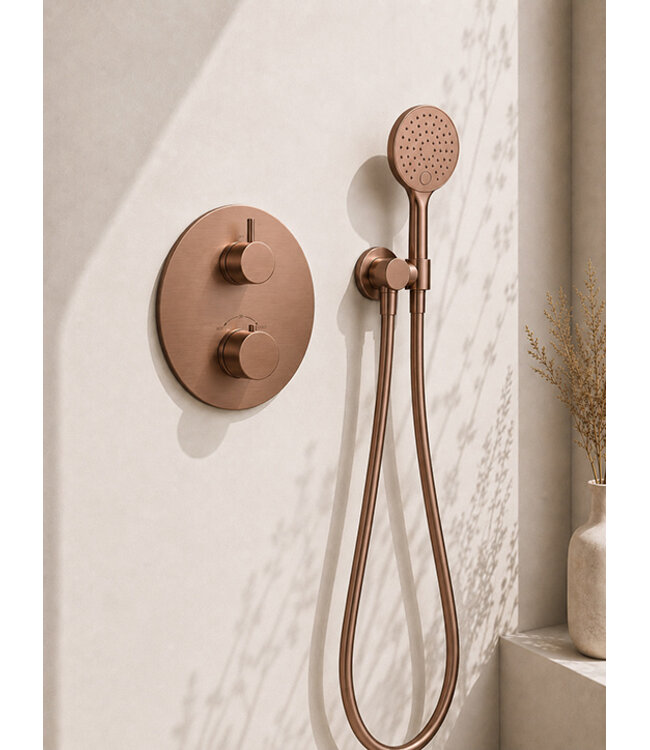 Inbouwthermostaat Set Caral – Geborsteld Brons Koper - 25cm Hoofddouche & Handdouche 3-standen