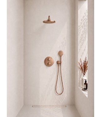 Wiesbaden Inbouwthermostaat Set Caral – Geborsteld Brons Koper - 25cm Hoofddouche & Handdouche 3-standen