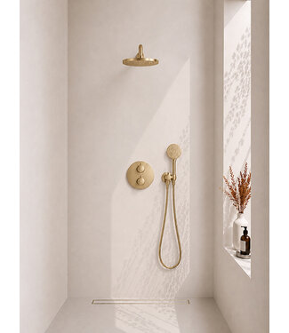 Wiesbaden Inbouwthermostaat Set Caral – Geborsteld Messing (PVD) - 25cm Hoofddouche & Handdouche 3-standen