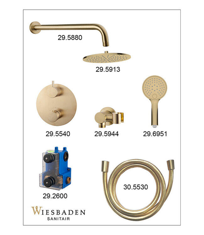 Inbouwthermostaat Set Caral – Geborsteld Messing (PVD) - 25cm Hoofddouche & Handdouche 3-standen