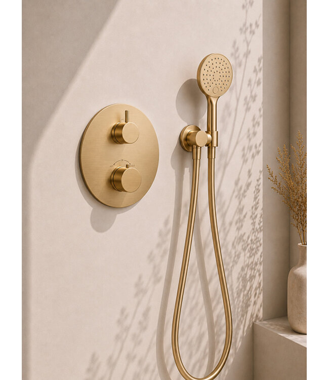 Inbouwthermostaat Set Caral – Geborsteld Messing (PVD) - 25cm Hoofddouche & Handdouche 3-standen