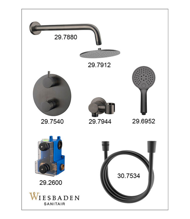Inbouwthermostaat Set Caral – Gunmetal (PVD) - 25cm Hoofddouche & Handdouche 3-standen