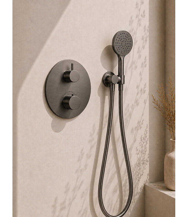 Inbouwthermostaat Set Caral – Gunmetal (PVD) - 25cm Hoofddouche & Handdouche 3-standen