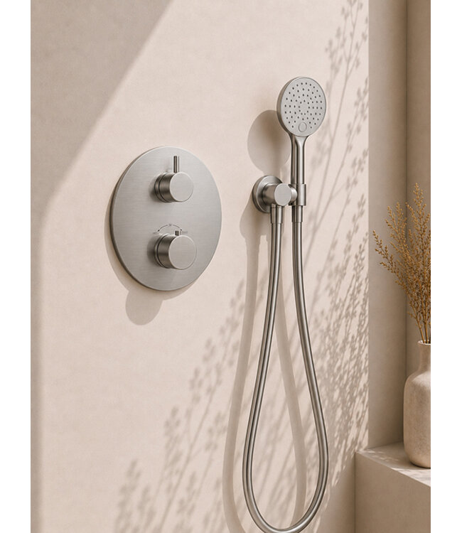 Inbouwthermostaat Set Caral – Geborsteld Staal - 25cm Hoofddouche & Handdouche 3-standen