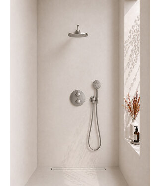 Wiesbaden Inbouwthermostaat Set Caral – Geborsteld Staal - 25cm Hoofddouche & Handdouche 3-standen