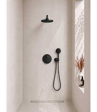 Wiesbaden Inbouwthermostaat Set Caral – Mat Zwart - 25cm Hoofddouche & Handdouche 3-standen