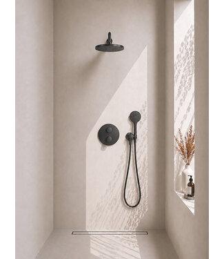 Wiesbaden Inbouwthermostaat Set Caral – Mat Zwart - 30cm Hoofddouche & Handdouche 3-standen