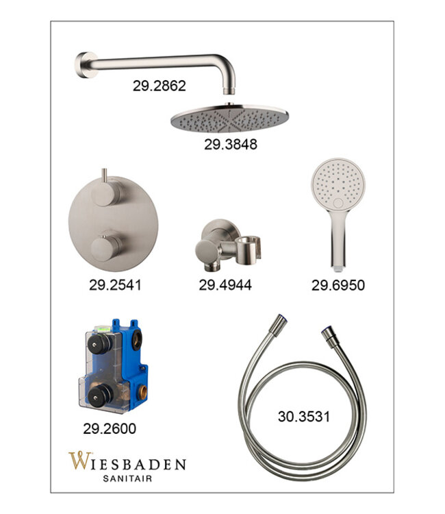 Inbouwthermostaat Set Caral – Geborsteld Staal - 30cm Hoofddouche & Handdouche 3-standen