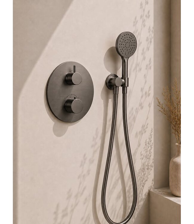 Inbouwthermostaat Set Caral – Gunmetal (PVD) - 30cm Hoofddouche & Handdouche 3-standen