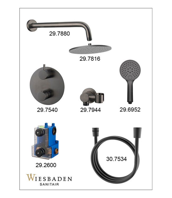 Inbouwthermostaat Set Caral – Gunmetal (PVD) - 30cm Hoofddouche & Handdouche 3-standen