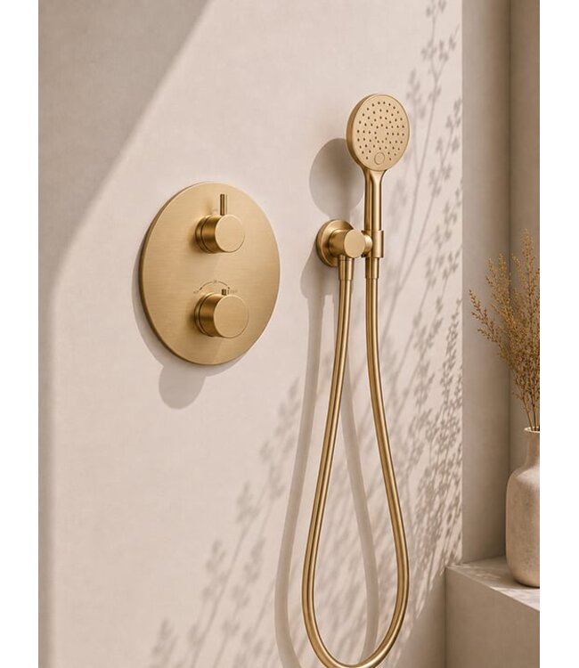 Inbouwthermostaat Set Caral – Geborsteld Messing (PVD) - 30cm Hoofddouche & Handdouche 3-standen