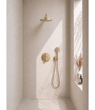 Wiesbaden Inbouwthermostaat Set Caral – Geborsteld Messing (PVD) - 30cm Hoofddouche & Handdouche 3-standen