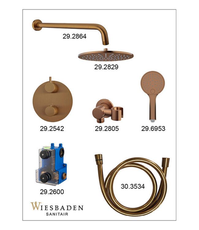 Inbouwthermostaat Set Caral – Geborsteld Brons Koper (PVD) - 30cm Hoofddouche & Handdouche 3-standen