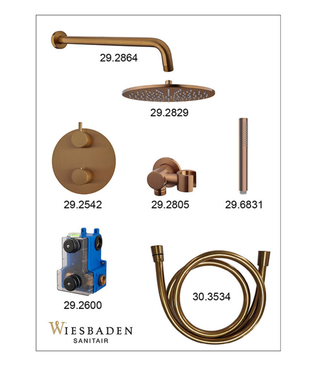 Inbouwthermostaat Set Caral – Geborsteld Brons Koper (PVD) - 30cm Hoofddouche & Handdouche