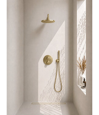 Wiesbaden Inbouwthermostaat Set Caral – Geborsteld Messing (PVD) - 30cm Hoofddouche & Handdouche