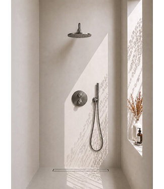 Wiesbaden Inbouwthermostaat Set Caral – Gunmetal (PVD) - 30cm Hoofddouche & Handdouche