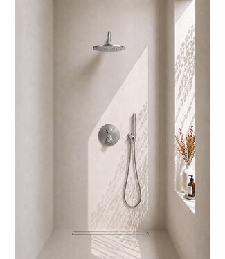 Wiesbaden Inbouwthermostaat Set Caral – Geborsteld Staal - 30cm Hoofddouche & Handdouche